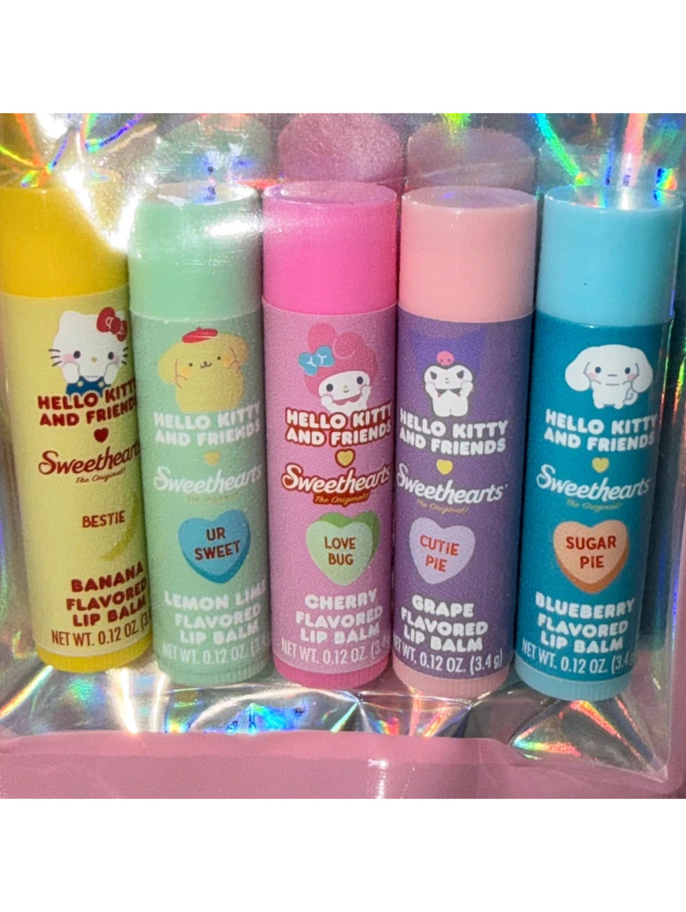 Hello Kitty & Friends Sweethearts Flavored Lip Balm 5 Piece Set Sanrio New